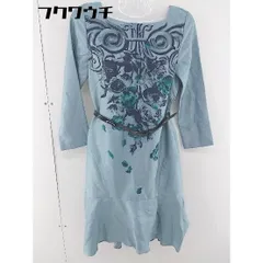 ◇　◎ MATERIA バックジップ　総柄　プリント 長袖 膝丈 ワンピース サイズ38 ライトブルー　ネイビー レディース  【中古】 【1107130007981】