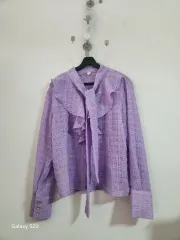 パープル フリル リー ブラウス
