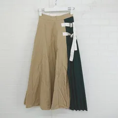 ◇ MURUA ムルーア 切替プリーツ スリット ロング フレア スカート サイズ F ベージュ グリーン レディース P  【1303060000874】のサムネイル