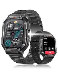 スマートウォッチ 2.1インチ超大画面【2026改良新型 2種バンド付き 腕の懐中電灯 軍用規格】Bluetooth5.3通話 コンパス搭載 気圧高度計 耐衝撃 1ATM防水 スポーツウォッチ 650mAh長持ちバッテリー 振動と着信音設定  9d134e4e
