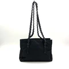 PRADA 三角ロゴプレート レザー×ナイロン ブラック プラスチックチェーンショルダーバッグ ブラック