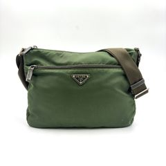 PRADA 三角ロゴ ナイロン ショルダーバッグ カーキ ブラウン - メルカリ