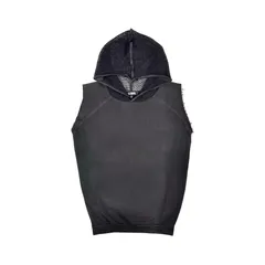 中古 RAF SIMONS 2003SS CONSUMED MESH HOOD SLEEVELESS HOODIE ARCHIVE ラフシモンズ 消費者期 アーカイブ メッシュフード ロング丈 オーバーサイズ カットオフ ノースリーブ パーカー ブラック 46のサムネイル