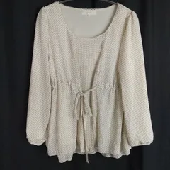 M1-03203【Women】grove(グローブ) ミニワンピース(L) / アイボリー×黒 水玉柄  ウエスト部分にリボン有 HT-夏のサムネイル