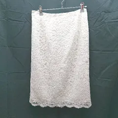 ◇ NATURAL BEAUTY BASIC レース 花柄 綺麗め スリット 膝丈 タイト スカート サイズL ベージュ レディース E  【1303290002570】