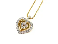 スワロフスキー　SWAROVSKI　ダブルハート　ラインストーン　ネックレス　ゴールドカラー　送料無料