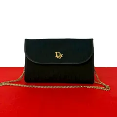 極 美品 Christian Dior ディオール トロッター 柄 ロゴ 金具 キャンバス レザー チェーン ミニ ショルダーバッグ ブラック 30436