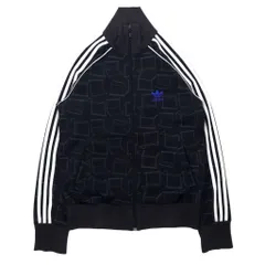 adidas originals 00年代 トラックジャケット ジャージ M ブラック ポリエステル USAワッペン 総柄 3ストライプ トレフォイルロゴ刺繍