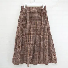 ◇ Lugnoncure ルノンキュール チェック 膝下丈 ギャザー スカート サイズF ブラウン系 レディース P  【1304200027089】のサムネイル