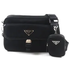 極美品▼PRADA プラダ 2VH133 Re-Nylon ナイロン サフィアーノレザー トライアングルロゴ 三角プレート ポーチ付き ショルダーバッグ ブラック シルバー金具 メンズ