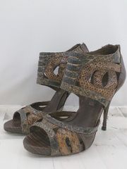 ◇ STEVEN by Steve Madden 파이썬 무늬 오픈 투 힐 샌들 사이즈 7M 브라운계 멀티 레이디스 E [1305010003867]