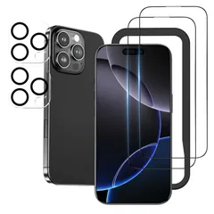 NIMASO ガラスフィルム (2枚) + カメラフィルム (2枚) iPhone 16 Pro Max用 強化ガラス 黒縁あり 保護フィルム ガイド枠付き カメラ保護 レンズカバー 硬度9H 耐衝撃 自動吸着 指紋防止 アイフォン16プロマックス（6.9イン