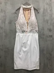dazzy デイジー フロントジップ カットアウト ローズ刺繍 タイトミニドレス ワンピース sizeS/白 ■■ レディース