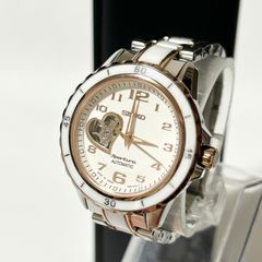 SEIKO 세이코 핑크 골드 스포츄라 4R38-00T0 AT / 자동 권 화이트 문자판 여성 시계 H1001150H