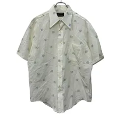 ～90s OXFORD 半袖 柄シャツ L アイボリー マルチカラー オックスフォード ボタン 胸ポケット ～90年代 花 夏物 a805-5596