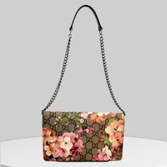中古【 GUCCI 】 グッチ GGスプリーム ブルームス チェーンウォレット クラッチバッグ PVCレザー