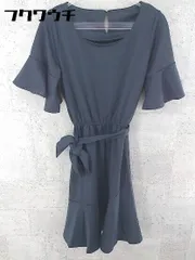 ◇ Otto FABIA for work style オットー ウエストリボン付き 五分袖 膝丈 ワンピース Sサイズ ネイビー レディース 【中古】 【1002798922457】のサムネイル