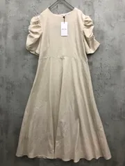 新品 reve bleu レヴ ブルー リネン混 ロング ギャザー パフスリーブ ワンピース sizeM〜L/ベージュ ■◆ レディース