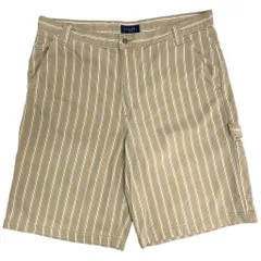90年代 USA製 GUESS JEANS ゲスジーンズ ストライプ ペインターショートパンツ 大きいサイズ ベージュ(メンズ W38)中古 古着 Y0965のサムネイル