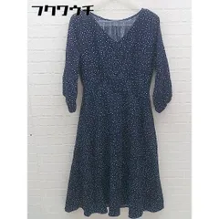 ◇ Doux archives ドゥアルシーヴ 水玉 ドット 七分袖 膝下丈 ワンピース サイズM ネイビー レディース 【中古】 【1101190004676】のサムネイル