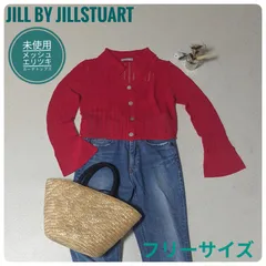 【未使用】ジル バイ ジルスチュアート　メッシュエリツキカーデトップス　春夏ニット　透け感　レッド　フリーサイズのサムネイル
