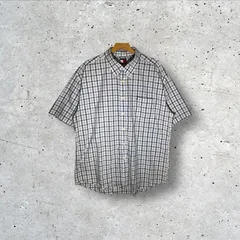 90年代/90’s TOMMY HILFIGER トミーヒルフィガー チェック柄 半袖シャツ ボタンダウン ワンポイント刺繡 オーバーサイズ ビッグシルエット Malaysia製  XLサイズ ホワイト ライトブルー