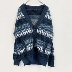 Rumanahui　コットン混ウールニットカーディガン　総柄　紺　ネイビー　古着【値引き交渉OK！】のサムネイル