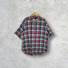 90's/90年代 RALPH LAUREN ラルフローレン ポニー刺繡 チェック ヴィンテージ 半袖シャツ ボタンダウン ワンポイント刺繡 オーバーサイズ ビッグシルエット India製 XLサイズ レッド/ブルー/グリーン