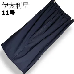 【美品】伊太利屋 イタリヤ プリーツスカート ネイビー ポリエステル100% ウエストゴム サッシュリボン バックジップ 両サイドスリット ドットステッチ マキシ丈 ミモレ丈 上品 きれいめ オフィス レディース M【11号】のサムネイル