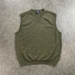 346 Brooks Brothers Wool Vest ブルックスブラザーズ ニット ベスト Vネック プルオーバー ウール 無地 カーキ メンズのサムネイル