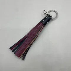 美品　DIESEL　ディーゼル　キーリング　キーホルダー　チャーム　フリンジ　タッセル　スタッズ　レザー　ボルドー　黒　ブラック　マルチカラーのサムネイル