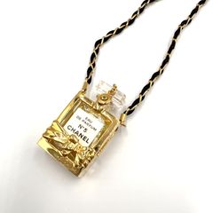 CHANEL 빈티지 No.5 향수 병 GP × 나일론 골드 × 블랙 목걸이