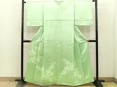 MO-00795 訪問着　手描き　刺繍　枝花文　正絹　逸品
