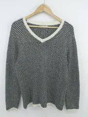 ◇ MORGAN HOMME モルガンオム ヘリンボーン 長袖 ニット セーター サイズL ブラック ホワイト メンズ P  【1302070001017】のサムネイル