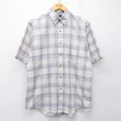 L/古着 アロー 半袖 シャツ メンズ 90年代 90s ボタンダウン 薄ベージュ系他 チェック 26apr16のサムネイル