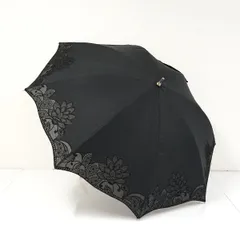 日傘 LANVIN COLLECTION ランバンコレクション USED美品 晴雨兼用 ブラック オーガンジー フラワー刺繍 シンプル UV 紫外線対策 50cm A3843