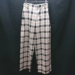 ◇ URBAN RESEARCH DOORS ウェスト Wバックル チェック サテン ワイド パンツ 38サイズ ブラック ホワイト レディース E  【1303020012688】