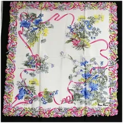 ニナリッチ シルク スカーフ ホワイト ブラック 花柄 中古 Aランク Nina Ricci レディース 女性