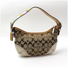 コーチ 6831 ワンショルダー ハンドバッグ 肩掛け シグネチャー キャンバス レザー ベージュ ホワイト 中古 ABランク COACH 女性 レディース