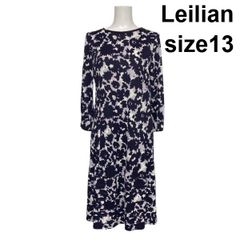 レリアン Leilian 花柄 フレアワンピース13 グレー ピンク日本製