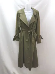 ■ ur's ユアーズ 綺麗め 袖口ベルト有 ロング丈 長袖 トレンチコート サイズM グリーン レディース E  【1303160005533】のサムネイル