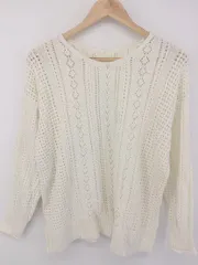 ◇ ROPE PICNIC 透かし編み サイドスリット コットンニット 長袖 カットソー サイズ38 ホワイト系 レディース E  【1303240022948】