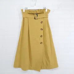 ◇ ◎ FEERICHELU フェリーシェル 装飾ボタン 膝下丈 フレア スカート サイズM マスタード系 レディース E  【1303280004478】