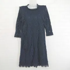 ◇ tocco closet トッコ クローゼット 総レース スタンドカラー 長袖 膝丈 ワンピース サイズM ネイビー レディース P  【1303310008018】