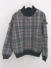 ◇ CPCM シーピーシーエム ツイード系 モックネック 長袖 トレーナー サイズF ブルー グリーン マルチ レディース E  【1304050006951】のサムネイル