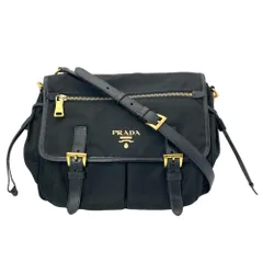 プラダ PRADA ナイロン レザー ショルダーバッグ ナイロン ブラック ゴールド金具 レディース【中古】