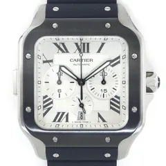 カルティエ Cartier 腕時計 サントス XL WSSA0052 スクエア シルバー文字盤 ローマンインデックス デイト クロノグラフ スモールセコンド 夜光針 ラバーベルト SS 自動巻き 【箱・保付き】 【中古】のサムネイル