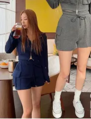 クロップド フーディー カーゴ ハーフパンツ セット ネイビー カラー
