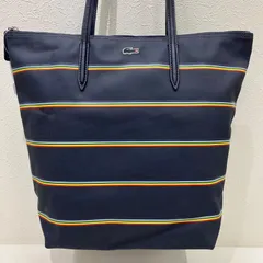 3197　LACOSTE　ラコステ　トートバッグ　ネイビー　紺　ボーダー　ストライプ　レインボー　大きめ　大容量　レディース　メンズ　ユニセックス　シンプル　きれいめのサムネイル