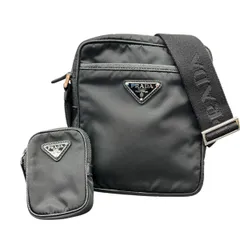 【5/12価格改定】PRADA 極美品 【5/12価格改定】PRADA Re-Nylon リナイロン サフィアーノレザー ショルダーバッグ 2VH112 RFID確認済 ナイロン レザー ブラック ポシェット ミニバッグ ポーチ付き Aランク 中古 鑑定済
